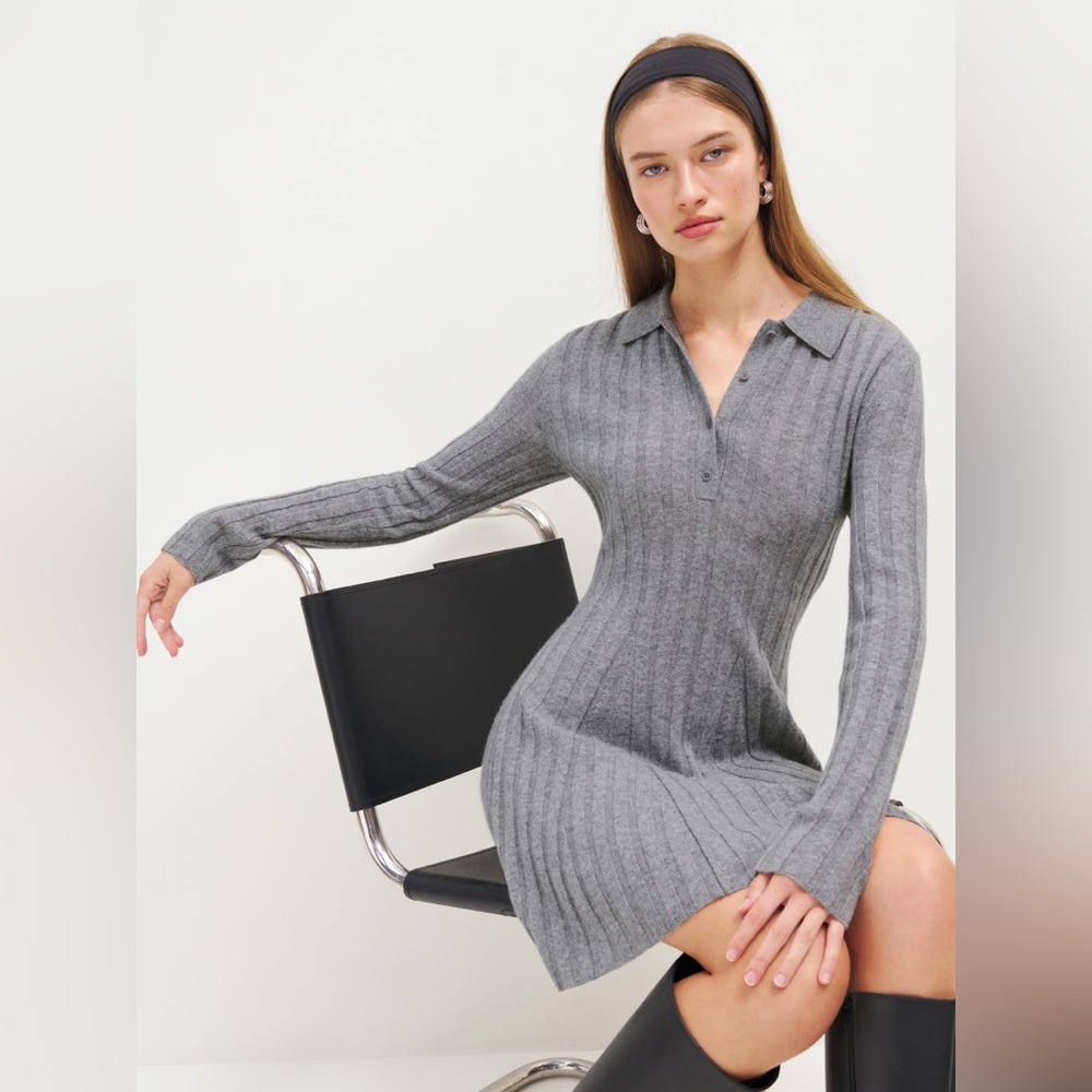 RARE- REFORMATION - WALSH CASHMERE COLLARED MINI DRESS - GRAY - Medium